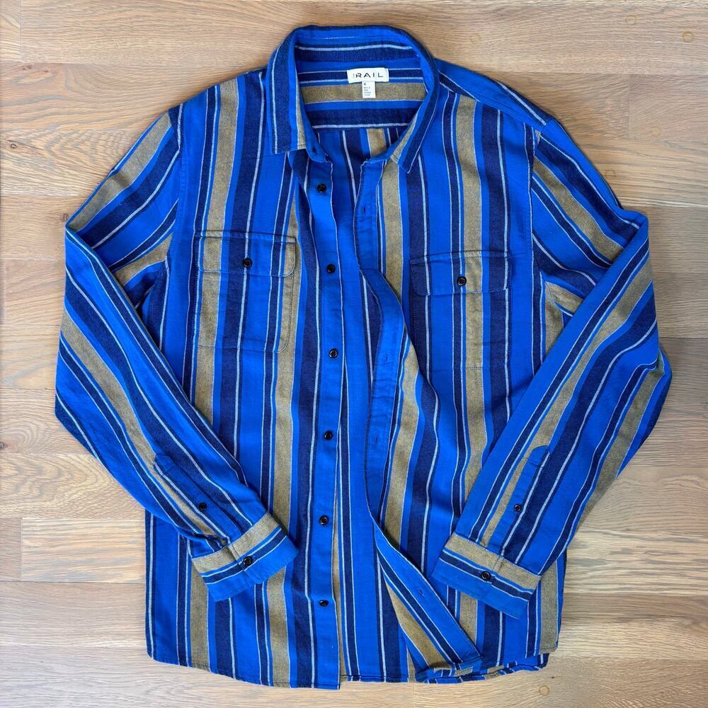The Rail Nordstrom Woven Button Down Shirt Lightweight Blue Stripe Mens Size XL - Picture 6 of 7